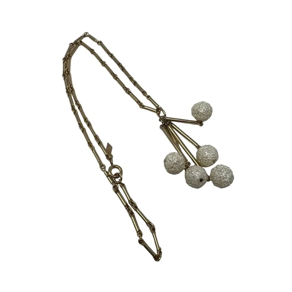 Vintage‎ Sarah Coventry Necklace Bar Chain with Dangling Frosted Sparkle Beads